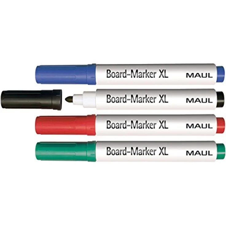 MAUL Whiteboard Marker Boardmarker-Set XL, 4 Stück sortiert mit Bigpoint-Rundspitze, schnell trocknend, in leuchtenden Farben – Bild 1
