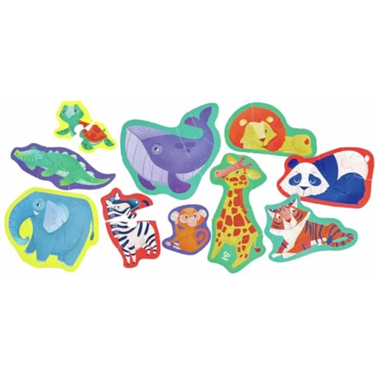 Hape E1647 Puzzle, Mehrfarbig - Set mit 10 Tierpuzzles für motorische Entwicklung und Lernspaß