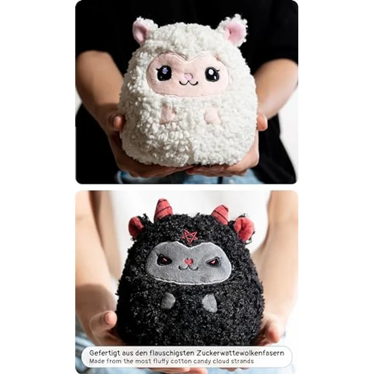 corimori Stimmungskuscheltier, Belle & Bapho, 18cm Dämonen Schaf Plüschtier zum Wenden, schwarz weiß – Bild 4