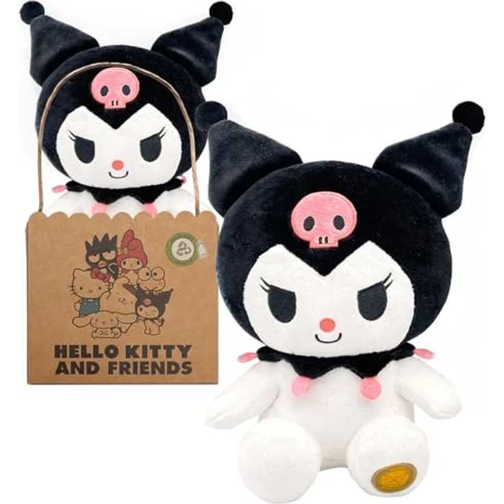 Joy Toy Sanrio Kuromi Plush, 24 cm, aus 100% recyceltem Material, schwarz-weiß, in wiederverwendbarem Kartontäschchen – Bild 1