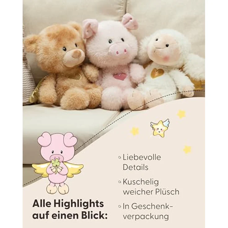 NICI La La Piggie, Kuscheltier 28 cm mit goldglänzenden Flügeln in Geschenkbox, rosa – Bild 4