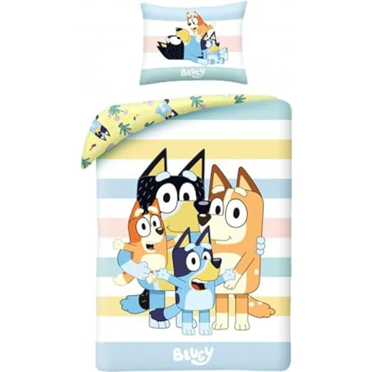 Halantex Bettwäsche-Set Bluey Bingo Bandit Chilli, wendbar, 140 x 200 cm, Kissenbezug 70 x 90 cm, mehrfarbig, 100 % Baumwolle, BY-8594BL – Bild 1