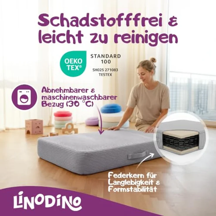 Hüpfpolster Elefanten Grau mit Federkern, rutschfester Unterseite, Tragegriff und abnehmbarem, waschbarem Cord-Bezug – Bild 4