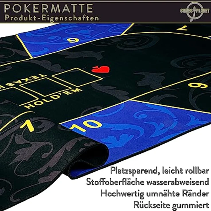 GAMES PLANET XXL Pokermatte, bis zu 10 Spieler, Maße 160x80cm, grün-schwarz, wasserabweisend, inkl. Tragetasche – Bild 5