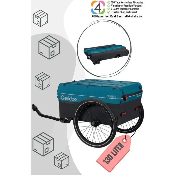 Qeridoo Qubee Cargo, Lastenanhänger mit 130 l Volumen, flexibler Nutzung und faltbarem Design, Petrol
