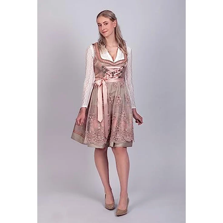 Edelnice Rosalie Dirndl, goldenes Brokatstoff mit rosé Rosenmuster, handgefertigtes Charivari – Bild 5