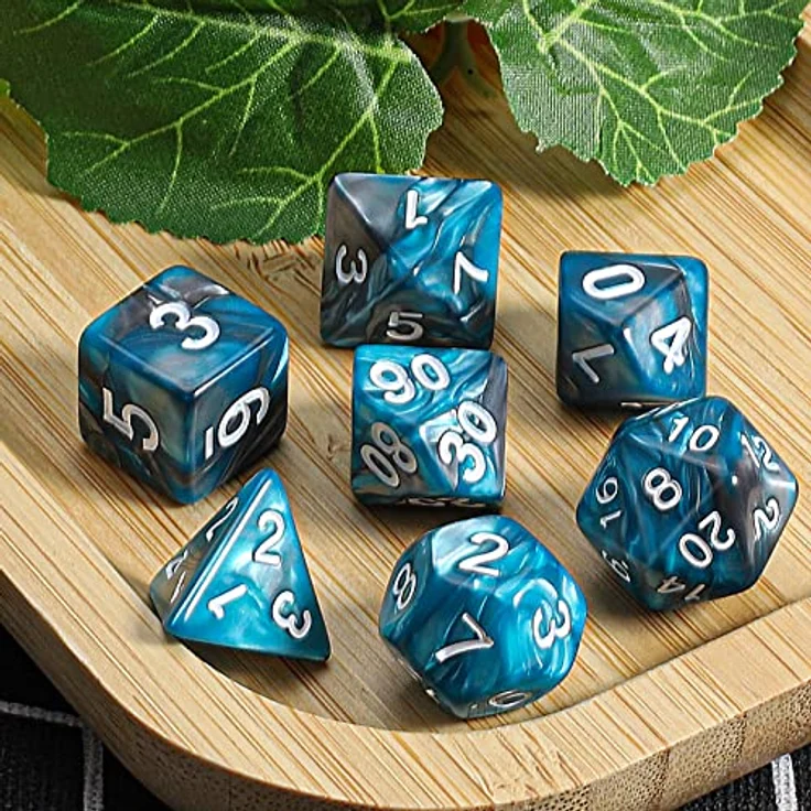 QMAY DND Dice Polyedrisches Würfel Set, 7 Stück für Dungeons und Dragons, Blau und Silber, Acryl, inklusive Samtbeutel, leicht ablesbar – Bild 5