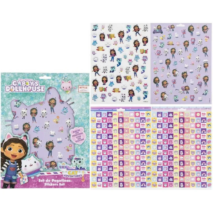 Cerda Gabby’s Dollhouse Sticker-Set, 300+ bunte Aufkleber zum Basteln und Spielen, ablösbar und kindgerecht