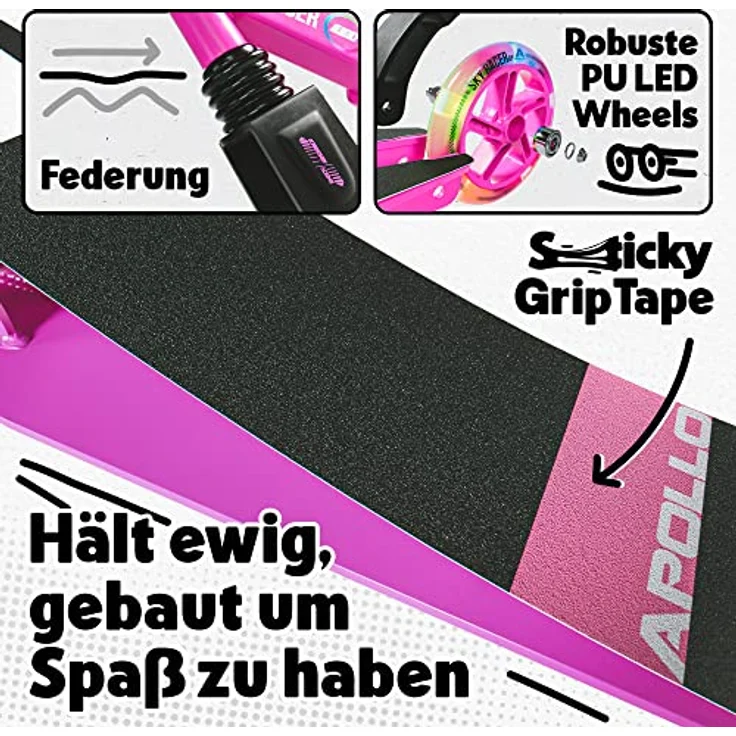 Apollo Skyracer City Roller mit LED Leuchträdern | Tretroller für Kinder und Teens | Federung | klappbar und höhenverstellbar – Bild 4