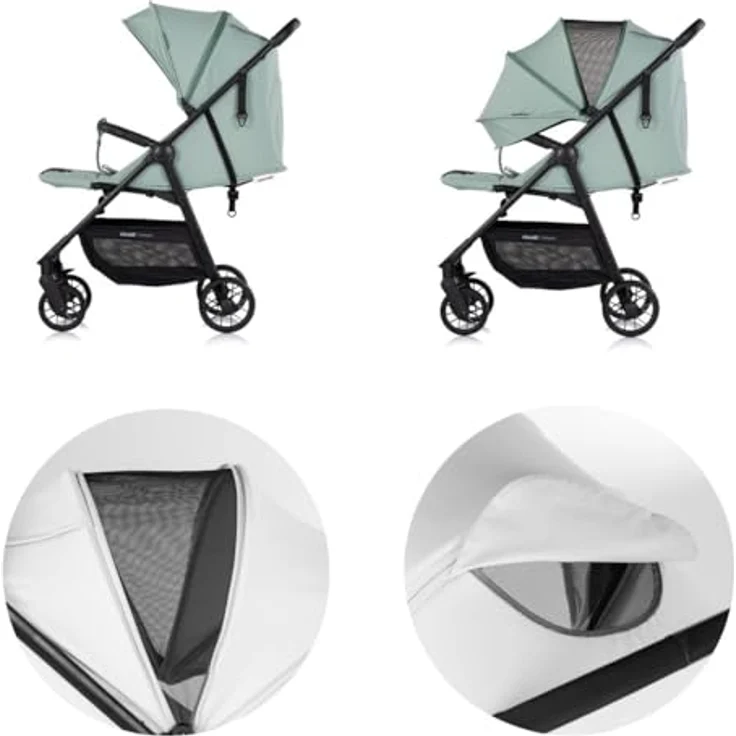 Chipolino Kinderwagen Blossom, verstellbare Rückenlehne, Stoßdämpfer, bis 22kg, Korb, grün – Bild 5