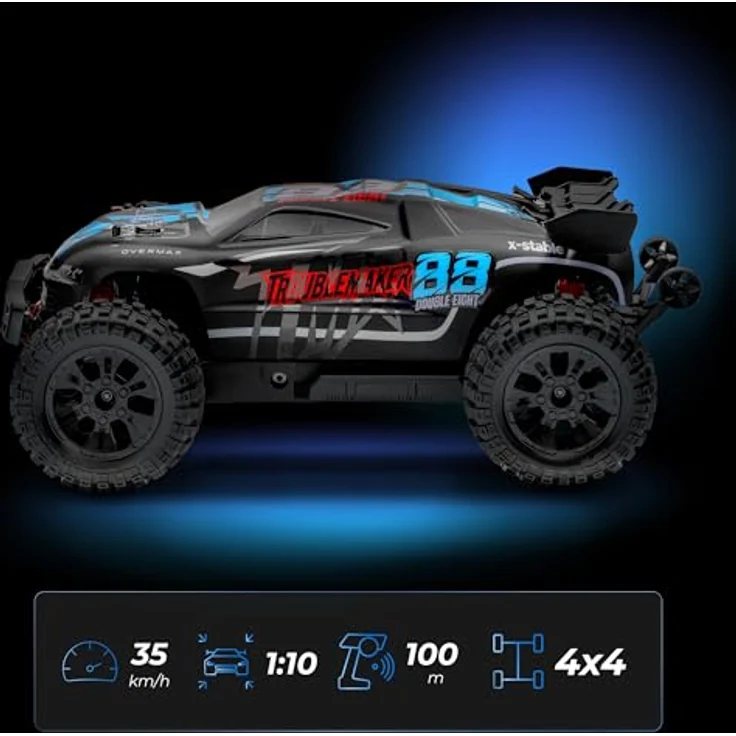OVERMAX X-Stable RC Monster Truck 4x4 1:10, Metallantrieb, LED-Beleuchtung, 2 Akkus, Öldruckstoßdämpfer, 35 km/h – Bild 3