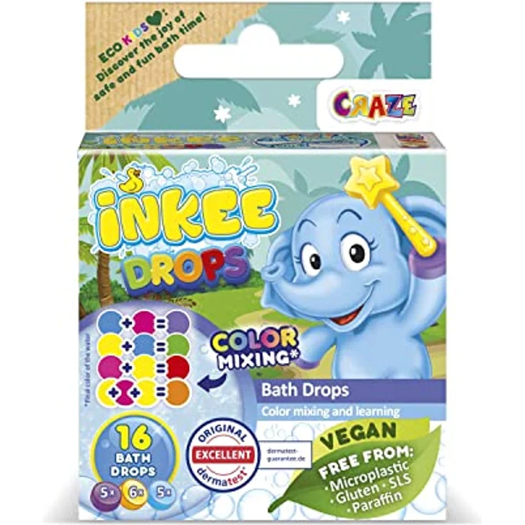 CRAZE INKEE Bath Drops - Badetabletten zum Farben Lernen, Badefarben für Kinder Badewanne - Badekugeln Kinder in Magenta, Gelb und Blau 43943, 1 Stück (1er Pack) – Bild 2