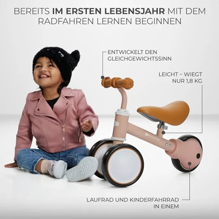 Kinderkraft Laufrad CUTIE, 3-in-1 Lernlaufrad aus Metall, rutschfeste Griffe, verstellbarer Sattel, für Kinder ab 1 Jahr, Rosa – Bild 3