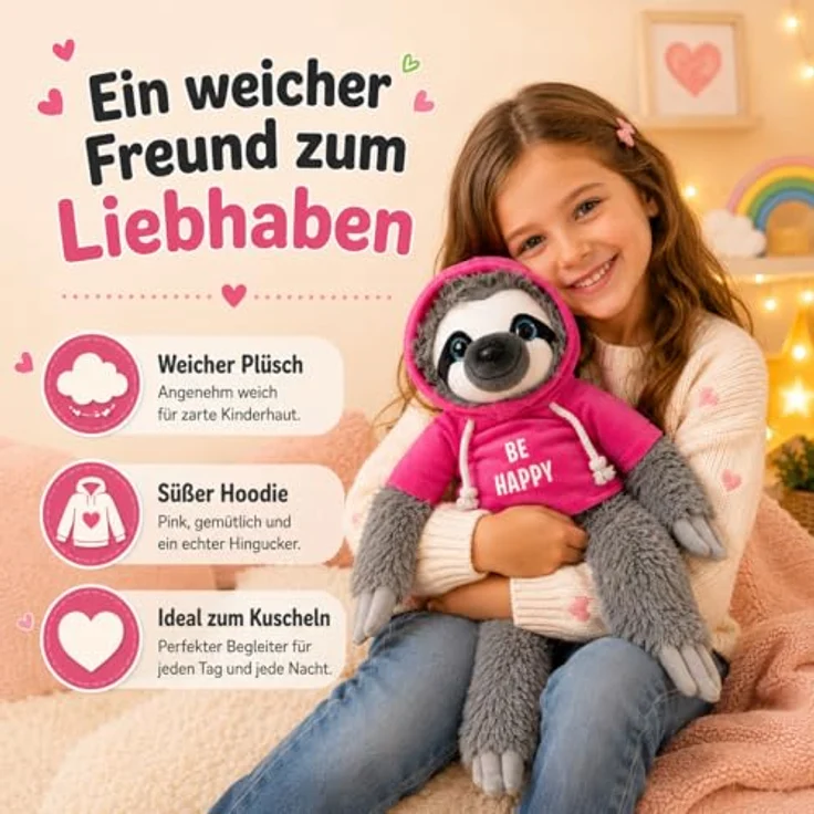 SOMA Faultier Kuscheltier XXL 40 cm Plüschtier Be Happy pink, flauschiges hochwertiges Stofftier für Kinder und Erwachsene, ideales Geschenk für Weihnachten und Halloween – Bild 3
