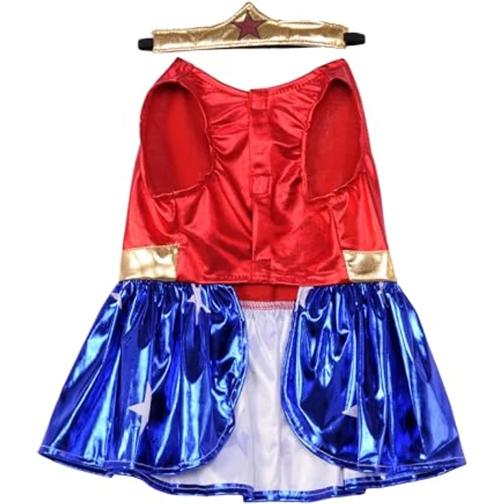 Rubies Wonder Woman Hundekostüm (XXL), zweiteiliges Outfit für kleine Hunde in leuchtendem Rot, 100% Polyester – Bild 4