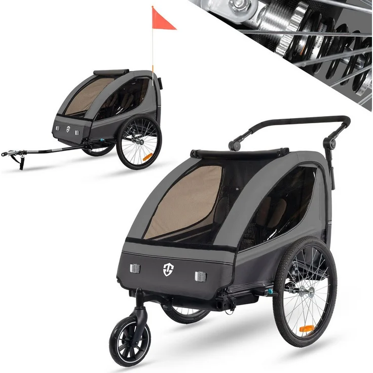 TIGGO Fahrradkinderanhänger Fahrradanhänger Kinderfahrradanhänger mit Buggy Set + Federung, Rot, für 1-2 Kinder - Preisvergleich