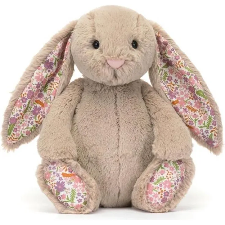 Minicee Plüsch Hase 28 cm, Kuscheltier mit Blumenohren, weiches Kaninchen im Kawaii Design, braun, ideal als Einschlafbegleiter & Osterhase
