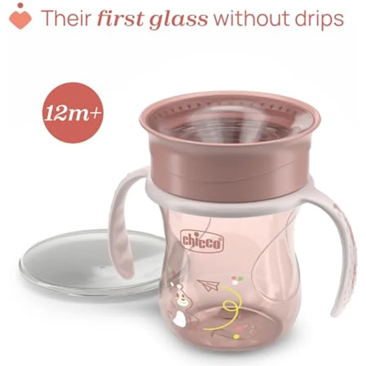 Chicco Perfect First Baby Trinklernbecher 200 ml, 360° Silikonventil, ergonomische Trinkhilfe mit abnehmbaren Griffen, BPA-frei, Rosa – Bild 3