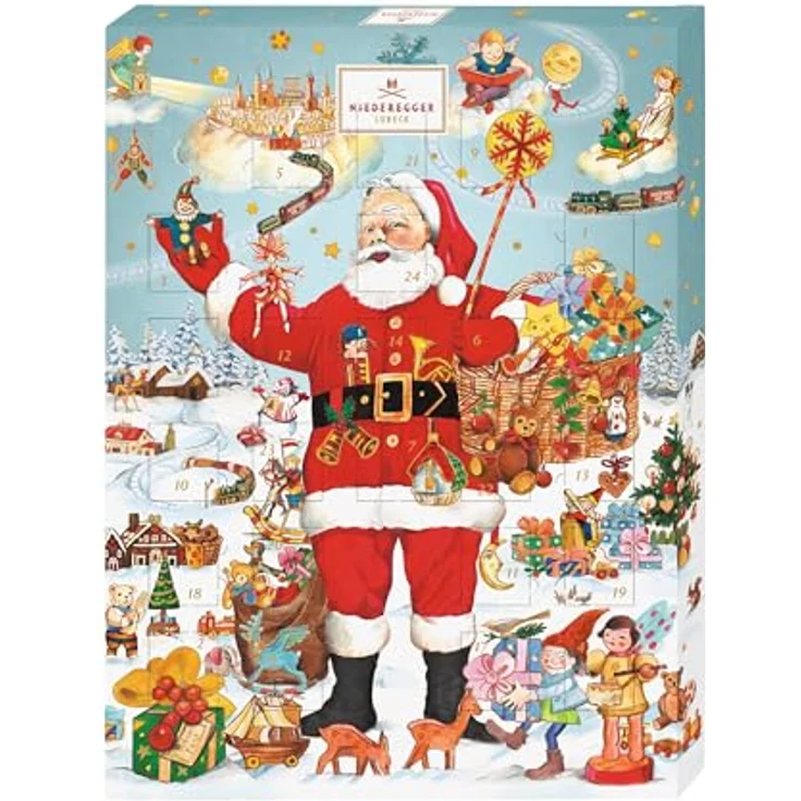 Niederegger Adventskalender Weihnachtsmann, 45x33 cm mit Pralinen-Auswahl und Lübecker Marzipan, 500g – Bild 1