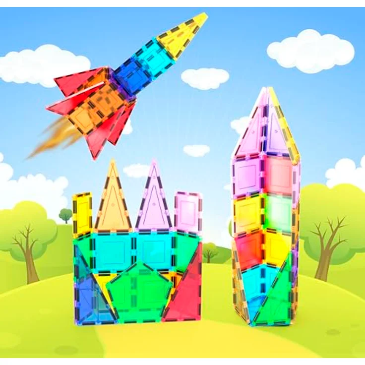 PicassoTiles 32 Stück Magnetisch Building Block Rocket Booster Thema Set Magnet Konstruktion Spielzeug - Blendfreie Oberfläche, ideal für Child Brain Development – Bild 4