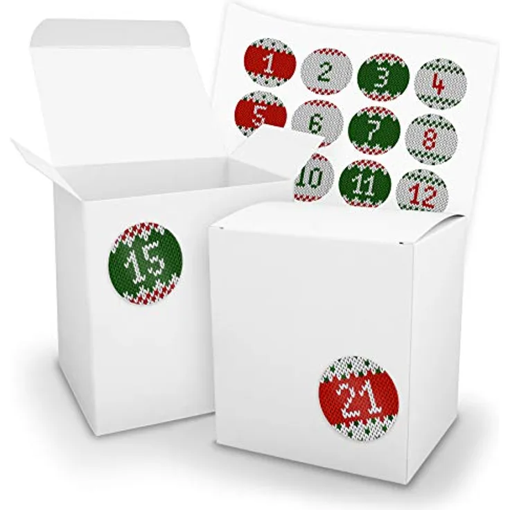 itenga Adventskalender zum Befüllen 24x extra große XL Würfel Schachteln mit Zahlenaufklebern (Weiß)