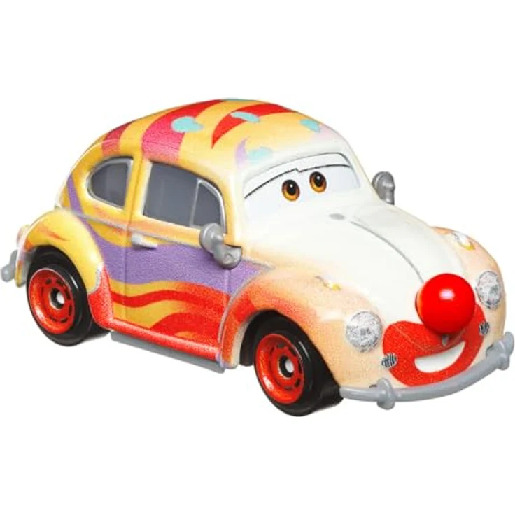 Disney Cars Kelly Beambright HKY31 Spielzeug-Rennwagen, 1:55 Metallauto, Volkswagen Käfer, Circus Velocitas Clowntoy – Bild 4