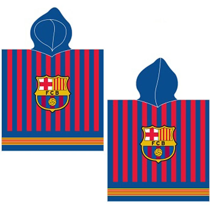 BERONAGE Kapuzenhandtuch FC Barcelona Kinder Kapuzen Fußball Bade-Poncho 60x120 cm, 100% Baumwolle, Frottee in Velours-Qualität, blau – Bild 1