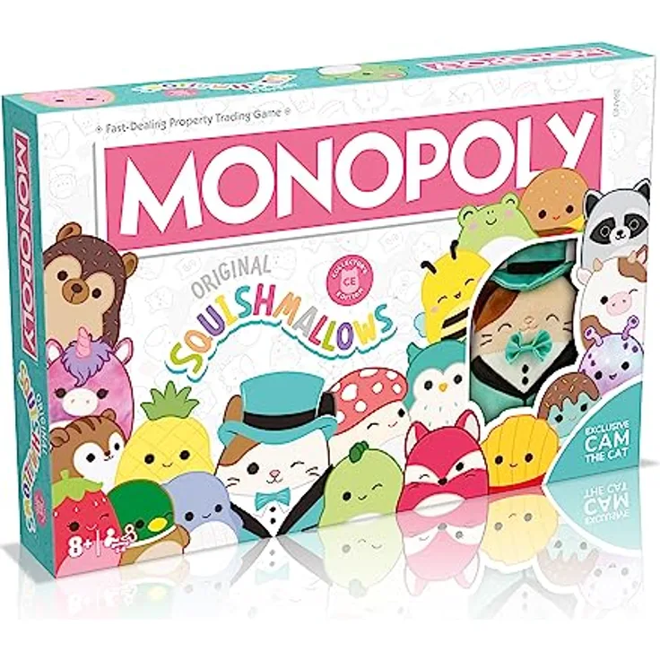 Winning Moves Monopoly - Squishmallows (EN) (WIN0652), Schwarz - Brettspiel für Squishmallows-Liebhaber ab 8 Jahren, inkl. 6 Metallchips und einzigartigem Spielbrett