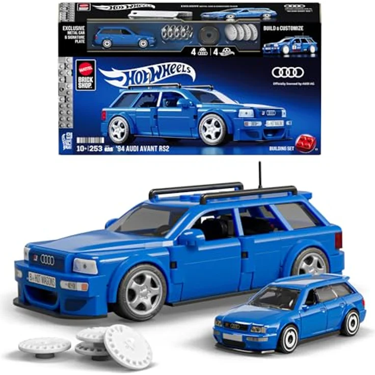 Mattel® Modellbausatz 94 Audi Avant RS2, Maßstab 1:32 mit Aufklebern, 2 Radkappen-Sets und Die-Cast-Auto – Bild 1