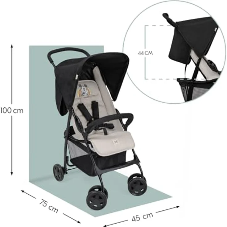 hauck Buggy Sport Disney Mickey & Minnie Black, federleichter Reisebuggy 5,9 kg mit Liegefunktion, zusammenklappbar, Einkaufskorb bis 3 kg, für Kinder ab Geburt bis 15 kg – Bild 4
