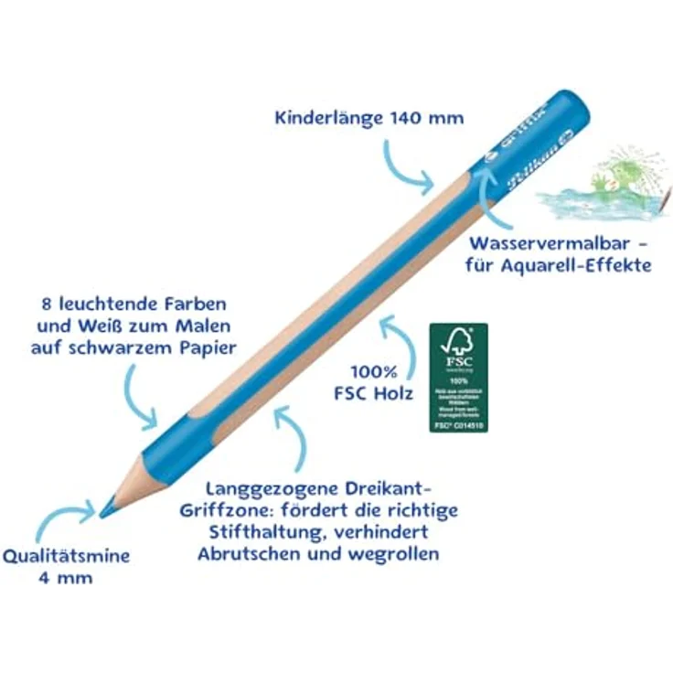 Pelikan griffix Buntstift/Bleistift Mix 10 Stück in Faltschachtel, 9 kräftige Farben, Wasservermalbare Mine, ergonomische Griffzone, HB Bleistift – Bild 3
