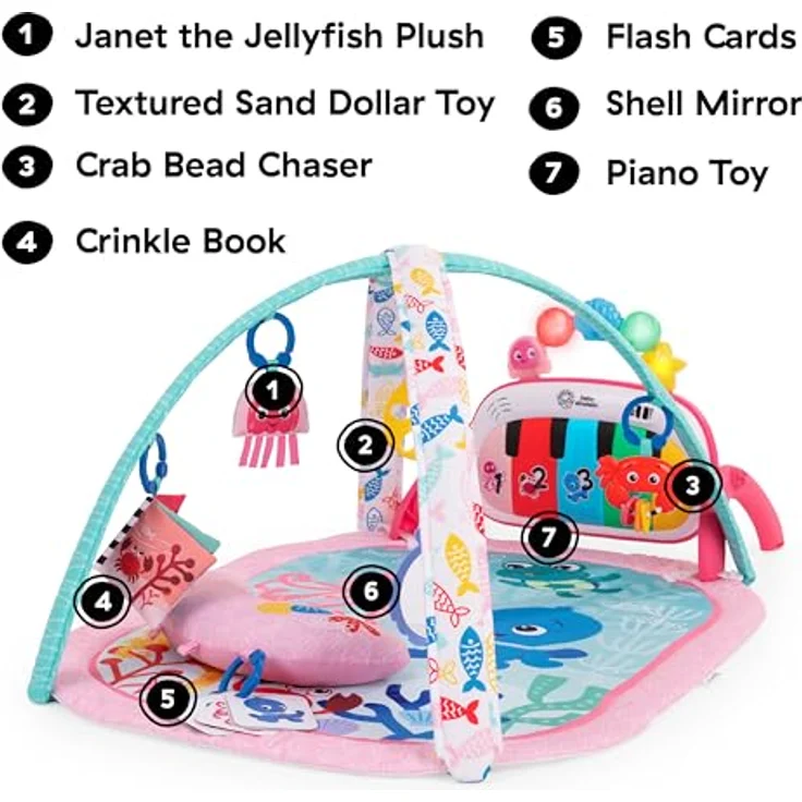 Baby Einstein 4-in-1 Kickin’ Tunes Jellyfish Jamboree, Musik- und Sprachentdecker-Spielzeug in Pink mit 90+ Melodien und 4 Spielmodi – Bild 8