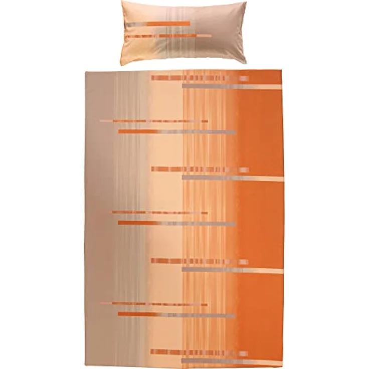 Erwin Müller Bettwäsche, Bettgarnitur Flanell orange-Taupe Größe 135x200 cm (40x80 cm) - flauschig warm, temparaturausgleichend, pflegeleicht, mit praktischem Reißverschluss (weitere Größen) – Bild 2
