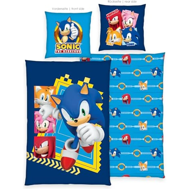Herding Bettwäsche Sonic, 100% Baumwolle/Renforcé, Kopfkissenbezug 80 x 80 cm + Bettbezug 135 x 200 cm, mit Reißverschluss und Wendemotiv, Multicolor – Bild 2