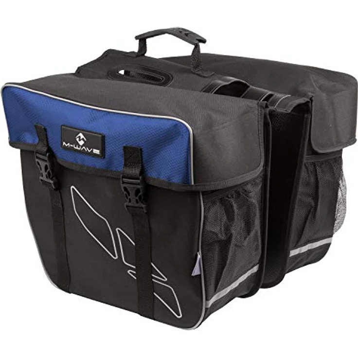 M-Wave Unisex – Erwachsene Amsterdam Double Gepäckträgertasche inkl. Regenhaube, schwarz/blau – Bild 1
