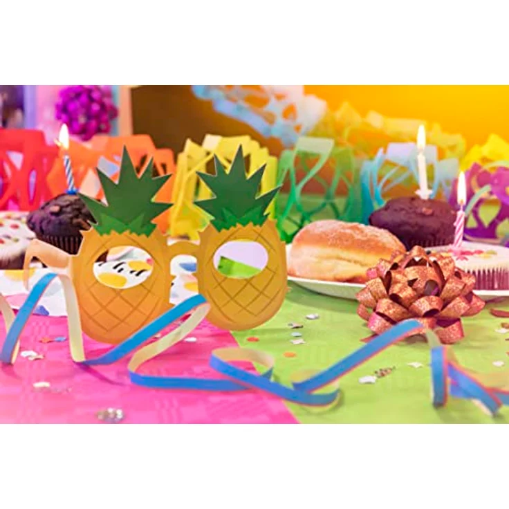 Idena 40444 - Partyspaß Papierbrillen, 4 Stück, in den lustigen Motiven Donut, Ananas, Discokugel und Waffeleis, 13 cm breit, 12,5 cm lange Pappbügel – Bild 4