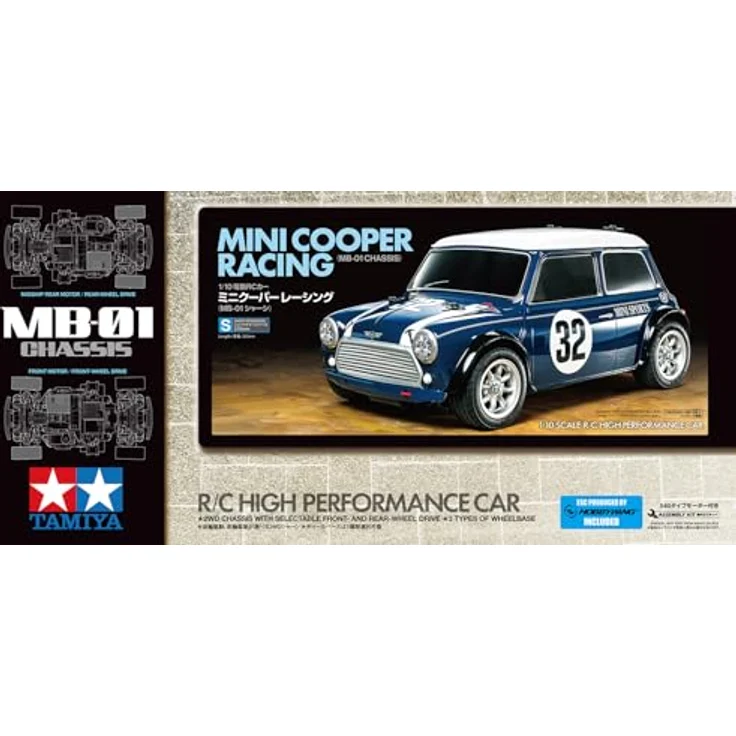 Tamiya 58747 1:10 RC Mini Cooper Racing MB-01, ferngesteuertes Auto im Bausatz, 2WD Antrieb, unlackiert – Bild 2