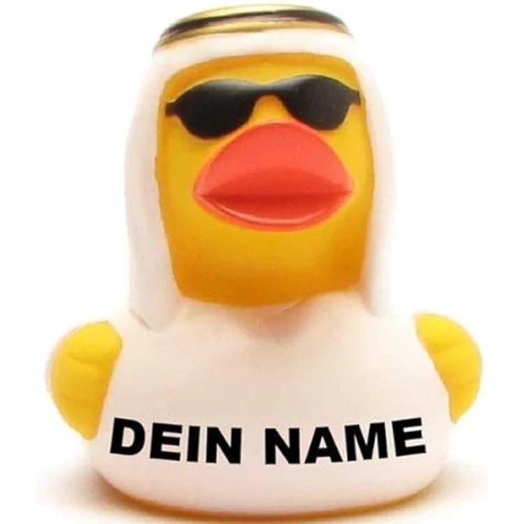 Duckshop Badeente - personalisierbar (Scheich Ente) mit individuellem Wunschtext, 8 cm, quietschend, Vinyl – Bild 1