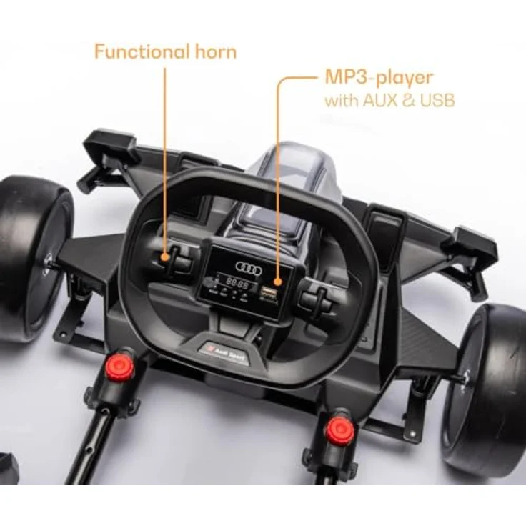 Vrooomy Audi Kinder Elektro GoKart 24V, mit Driftfunktion, Bluetooth, EVA-Reifen, verstellbarem Sitz – Schwarz – Bild 3
