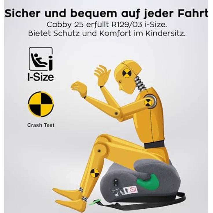 Tulano Cabby 25, Kindersitz, ECE R129/i-Size Norm, grau, universeller Einbau, abnehmbare und waschbare Polsterung, ergonomische Armlehnen – Bild 6