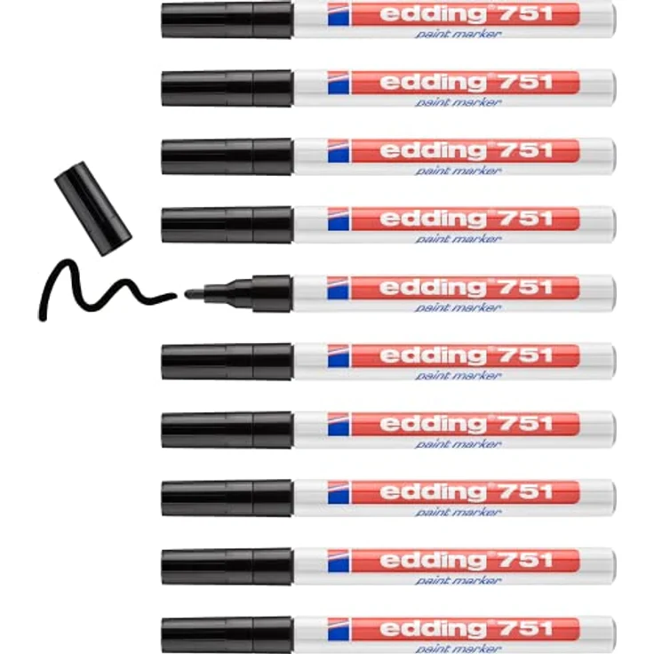 edding 751 Lackmarker - schwarz - 10 Stifte - Rundspitze 1-2 mm - Lackstift zur Markierung und Beschriftung von Metall, Glas, Stein oder Kunststoff - hitzebeständig, permanent, wischfest – Bild 1