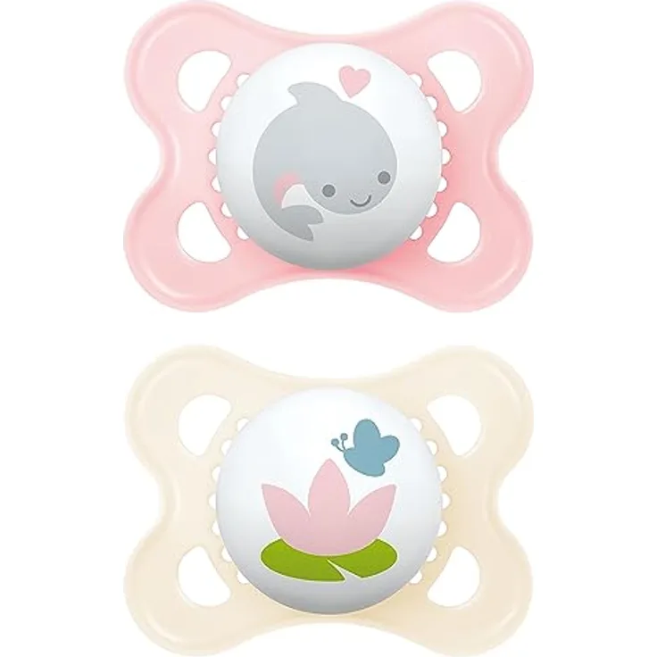 MAM Original Schnuller im 2er-Set, zahnfreundlicher Baby aus nachhaltigen & bio-erneuerbaren Materialien, Sauger aus SkinSoft Silikon, mit Schnullerbox, 0-6 Monate, Fisch/Seerose