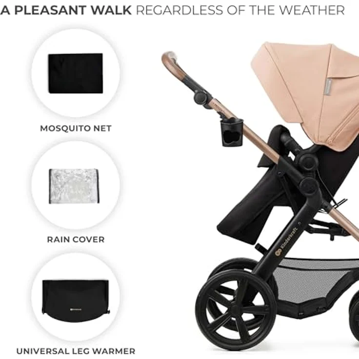 Kinderkraft MOOV 2, 4-in-1 Kombi-Kinderwagen-Set mit wendbarem Sitz & Wanne, Babyschale MINK PRO i-Size, Isofix-Base, Wickeltasche & Zubehör - Sand Beige, inklusive Gratis Mobilitätsgarantie – Bild 18