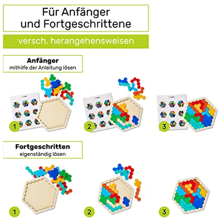 CUBIDI Original Tangram Hexagon | Fördert logisches Denken und räumliche Vorstellungskraft | Geschicklichkeitsspiel aus hochwertigem Holz | Holzspielzeug für Jungen und Mädchen ab 4 Jahren – Bild 3