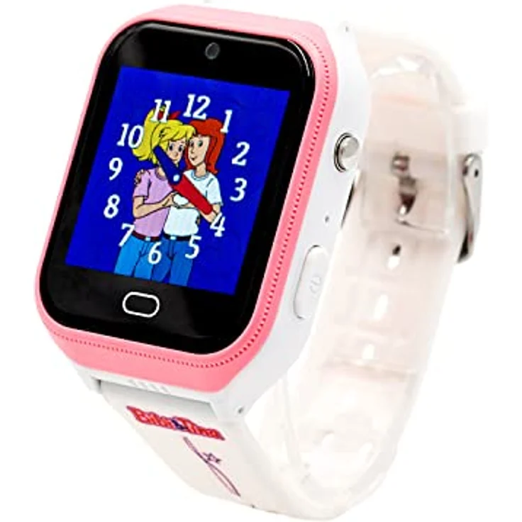 Technaxx Bibi und Tina 4G Kids-Watch Uhr für Mädchen mit lustigen Bibi & Tina Filtern die mit der integrierten Kamera gemacht Werden. Chat, Videoanrufe, Video, Kamera, Fitness & Körpertemperatur, Rosa – Bild 1