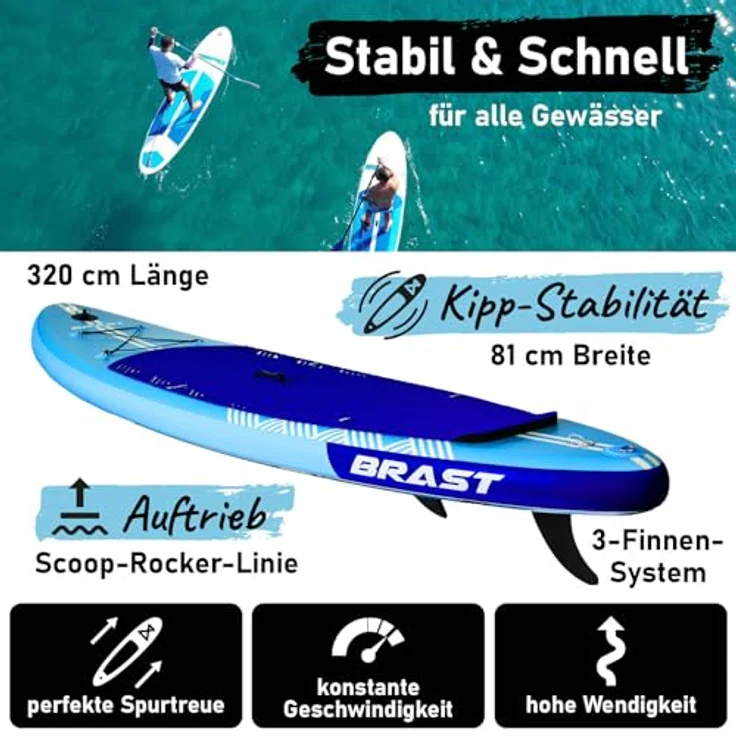 BRAST® SUP Board mit LEDs, aufblasbares Stand up Paddling Set, 320x81x15cm, 140kg Tragkraft, 10 Farben LED-Beleuchtung, 5 Jahre Garantie, inkl. 2in1 Paddel und Kajaksitz – Bild 3