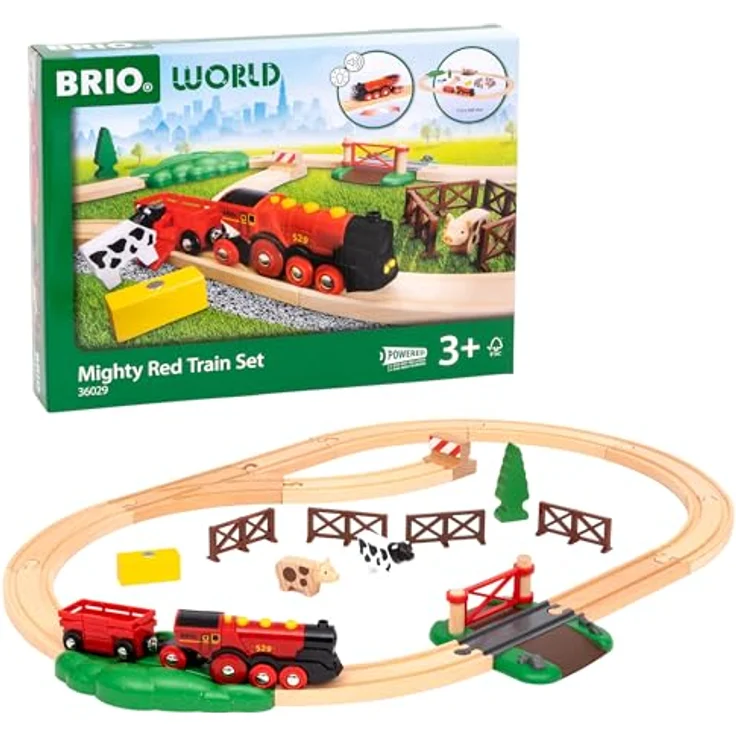 BRIO® Rote Lola Bauernhof Zugset, 24-tlg. Spielzeug-Eisenbahn mit Batterielok, FSC®-zertifiziert – Bild 1