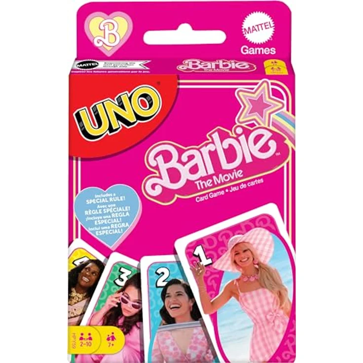 BARBIE THE MOVIE - UNO Kartenspiel für Filme Fans mit Lieblingscharakteren und unvergesslichen Szenen, Sonderregel "Zu viel gespielt", für 2-10 Spieler ab 7 Jahren, HPY59 – Bild 1