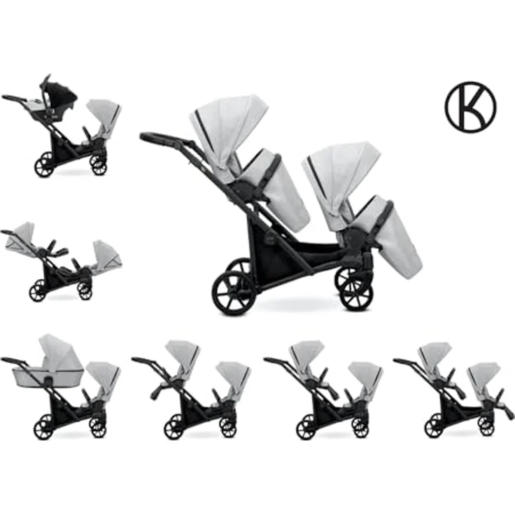 Kunert BRAV DUO Zwillingskinderwagen 2 in 1, Aluminiumrahmen mit Mint/schwarzem Gestell, komfortable Babywannen, verstellbare Rückenlehnen und umfangreiches Zubehör – Bild 5