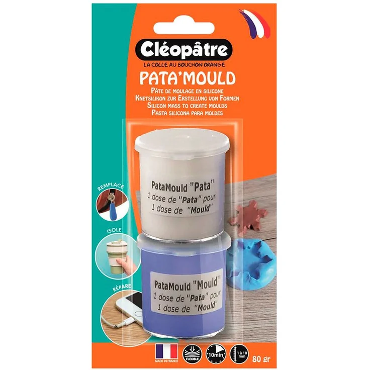 Cléopâtre Modelliermasse Pata Mould Knetsilikon, 2x40 g, blau und weiß, Abformmasse mit 10 Minuten Trocknungszeit – Bild 1
